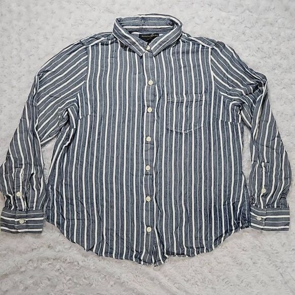 Nautial Style Blue and White Striped Classic Fit Womens Medium Button Down Banan - Picture 1 of 6